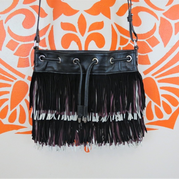 Sam Edelman Handbags - Sam Edelman Black & Purple Fringe Purse